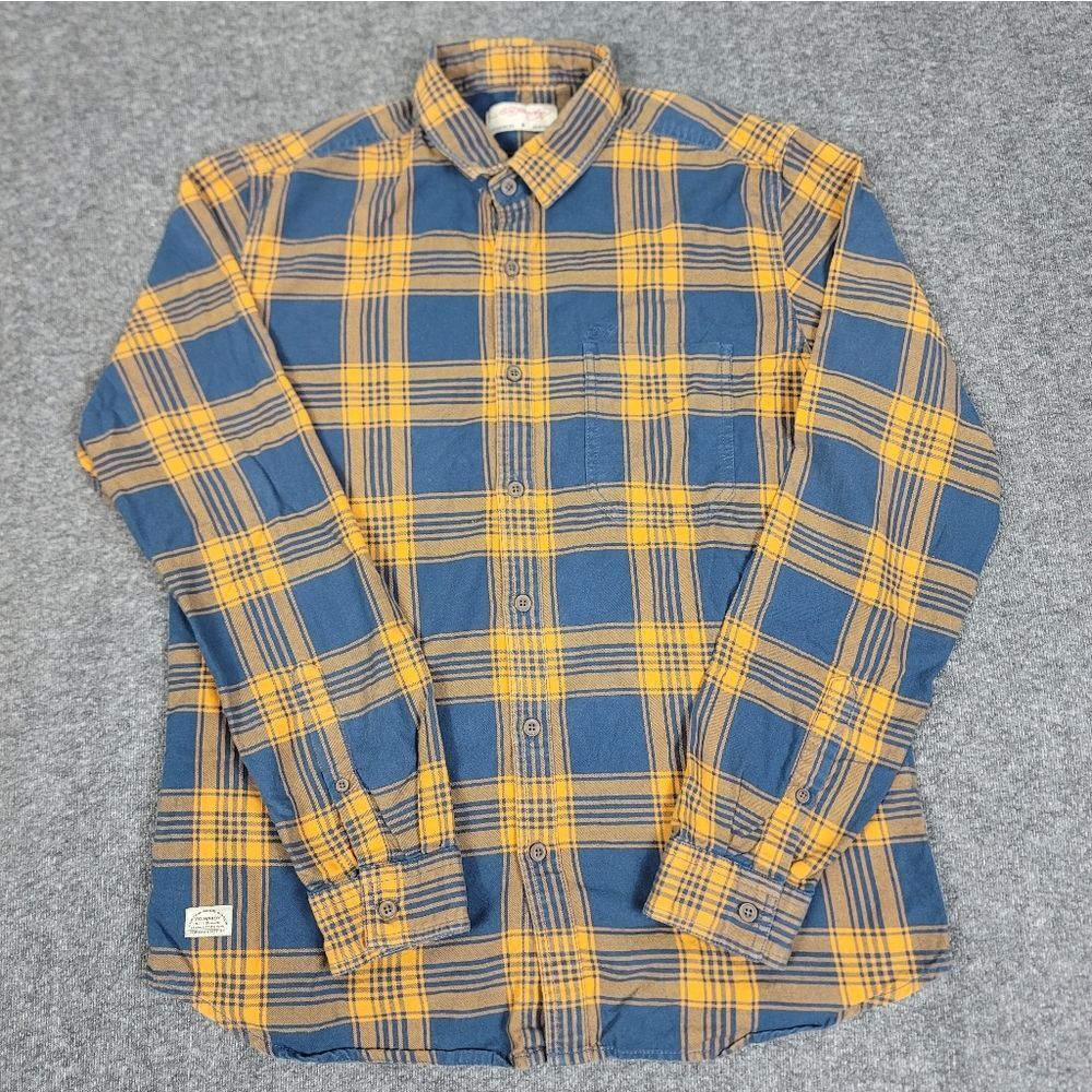 Ed Hardy Men’s Blue Yellow Plaid Button-Up Shirt 100% Cotton Size M